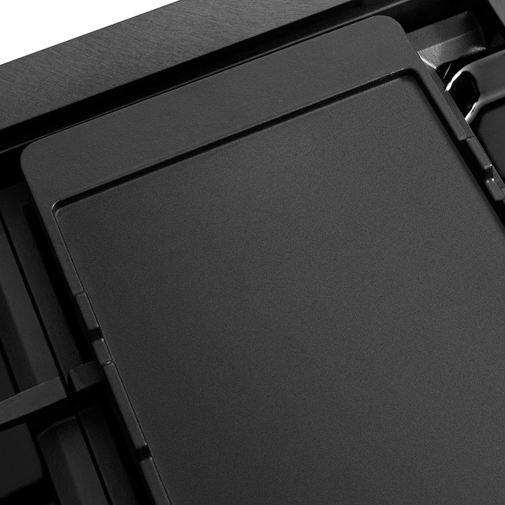 ZLINE Designer Collection 48 in. 6.7 cu. ft. Paramount Dual Fuel Range with 8 Burner DuoProâ„¢ Cooktop and Dual Ovens in Black Satin Stainless Steel with Matte Black and Champagne Bronze Accents (PSDRBSZ-48-MBCB)