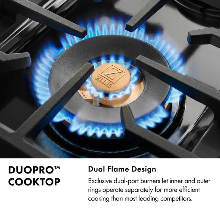 ZLINE Designer Collection 48 in. 6.7 cu. ft. Paramount Gas Range with 8 Burner DuoProâ„¢ Cooktop and Dual Ovens in Black Satin Stainless Steel with Matte Black and Champagne Bronze Accents (PSGRBSZ-48-MBCB)