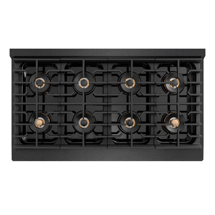 ZLINE Designer Collection 48 in. 6.7 cu. ft. Paramount Gas Range with 8 Burner DuoProâ„¢ Cooktop and Dual Ovens in Black Satin Stainless Steel with Matte Black and Champagne Bronze Accents (PSGRBSZ-48-MBCB)