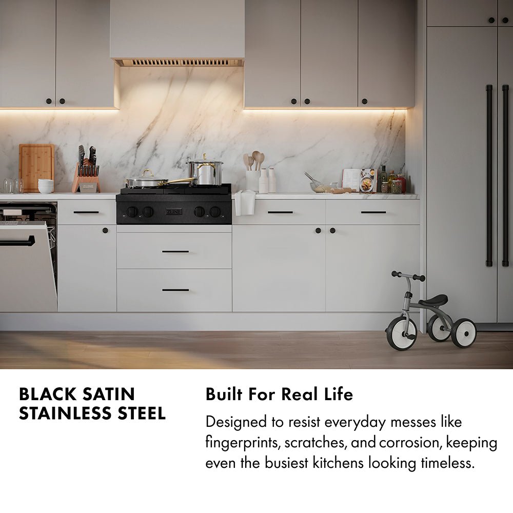ZLINE Designer Collection 48 in. Paramount Gas Rangetop with 8 Burners in Black Satin Stainless Steel with Matte Black and Champagne Bronze Accents (SRTBSZ-48-MBCB)