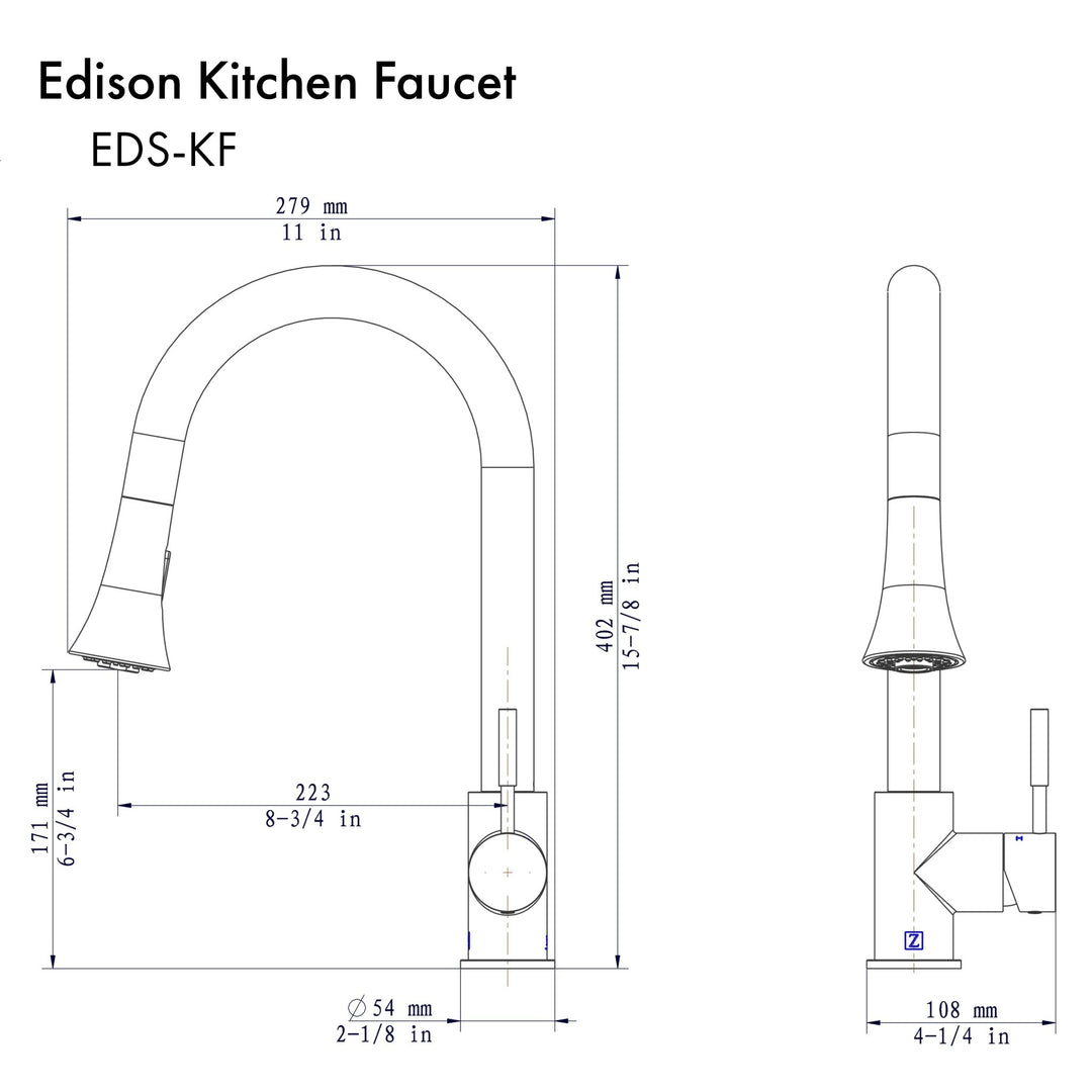 ZLINE Edison Kitchen Faucet in Chrome (EDS-KF-CH)