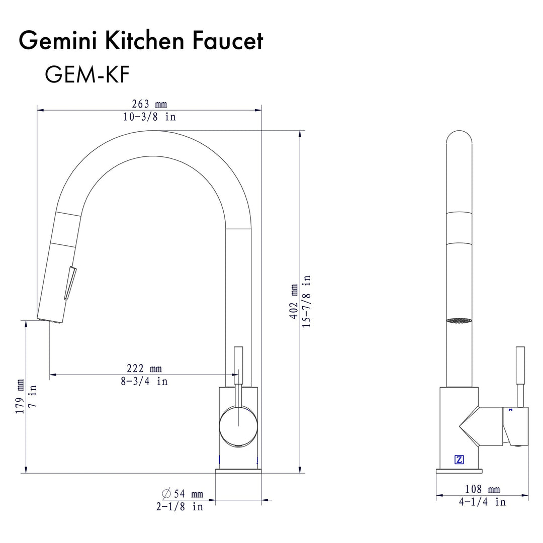 ZLINE Gemini Kitchen Faucet in Brushed Nickel (GEM-KF-BN)