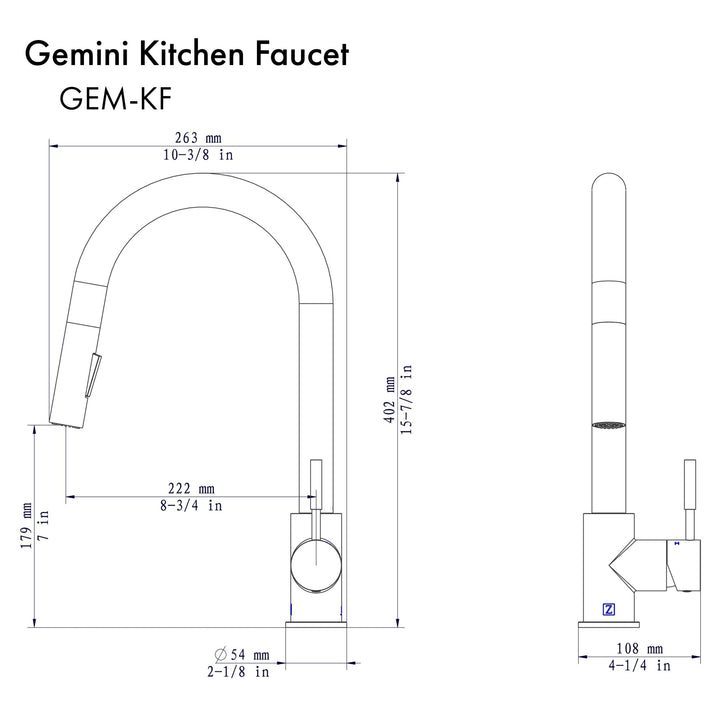 ZLINE Gemini Kitchen Faucet in Polished Gold (GEM-KF-PG)