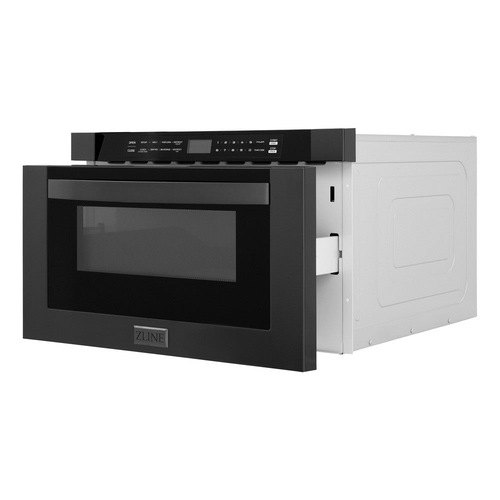 ZLINE Kitchen Package with Black Stainless Steel Refrigerator, 36 in. Dual Fuel Range, Range Hood, and Microwave Drawer (4KPR-RABRH36-MW)