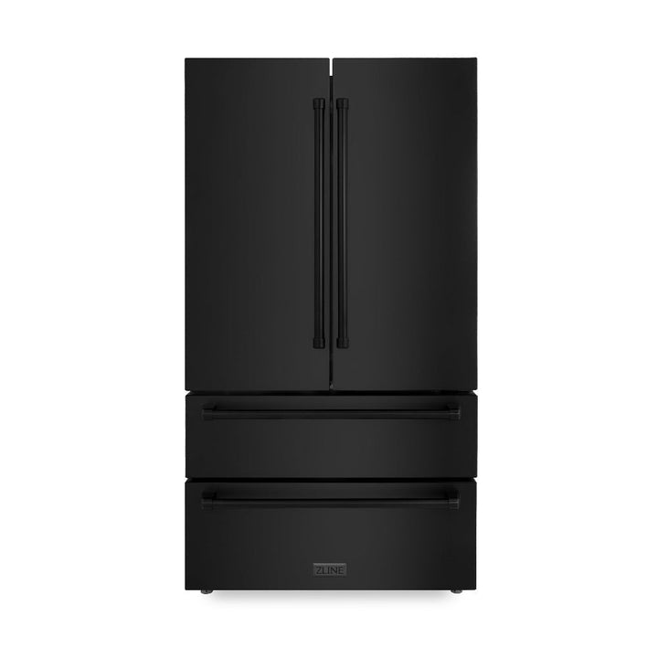 ZLINE Kitchen Package with Black Stainless Steel Refrigerator, 36 in. Dual Fuel Range, Range Hood, and Microwave Drawer (4KPR-RABRH36-MW)