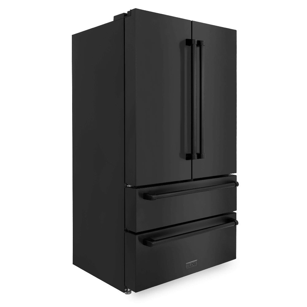 ZLINE Kitchen Package with Black Stainless Steel Refrigerator, 36 in. Dual Fuel Range, Range Hood, and Microwave Drawer (4KPR-RABRH36-MW)