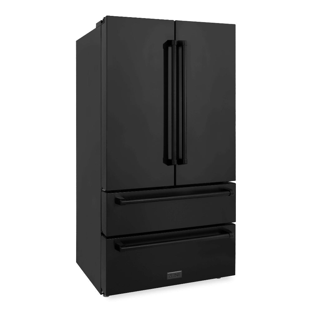 ZLINE Kitchen Package with Black Stainless Steel Refrigerator, 36 in. Dual Fuel Range, Range Hood, and Microwave Drawer (4KPR-RABRH36-MW)