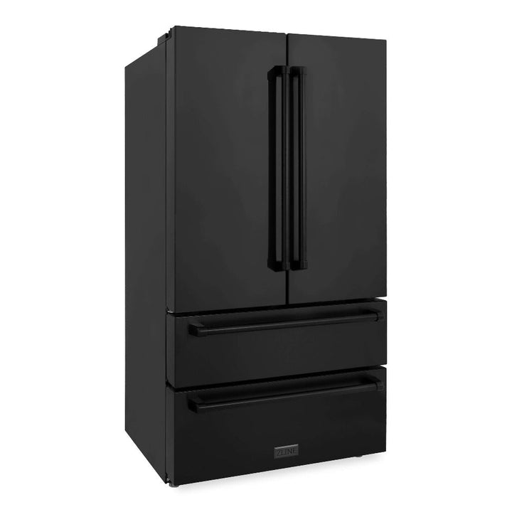 ZLINE Kitchen Package with Black Stainless Steel Refrigerator, 36 in. Dual Fuel Range, Range Hood, and Microwave Drawer (4KPR-RABRH36-MW)