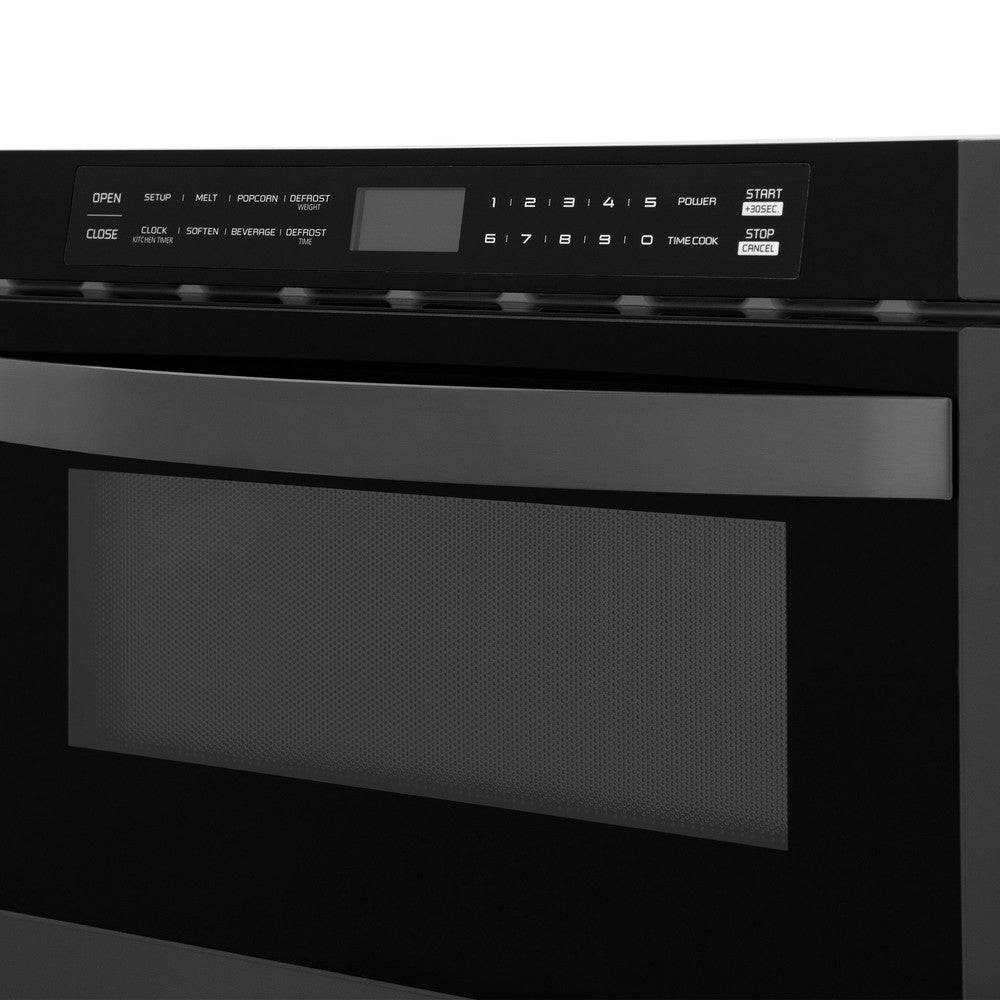 ZLINE Kitchen Package with Black Stainless Steel Refrigerator, 48 in. Dual Fuel Range, Range Hood, and Microwave Drawer (4KPR-RABRH48-MW)