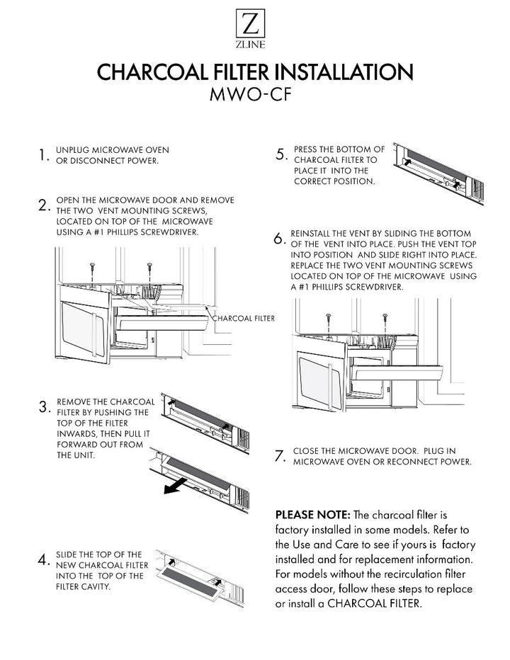ZLINE Over the Range Microwave Charcoal Filters, MWO-CF