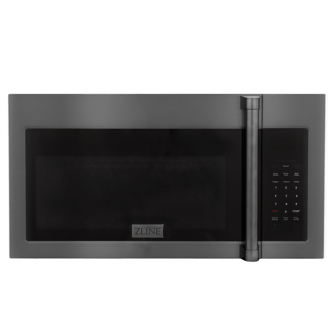 ZLINE 30" 1.5 cu. ft. Over the Range Microwave in Black Stainless Steel with Traditional Handle and Set of 2 Charcoal Filters, MWO-OTRCFH-30-BS