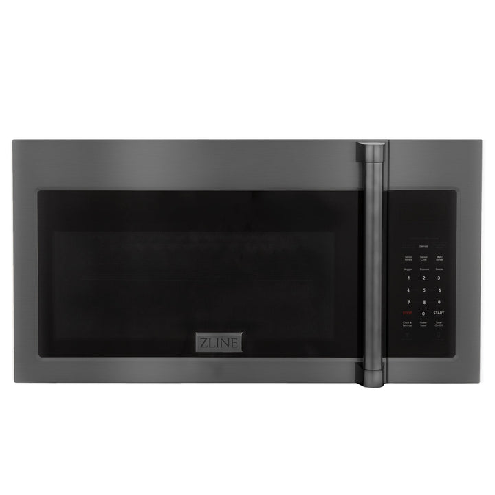 ZLINE 30" 1.5 cu. ft. Over the Range Microwave in Black Stainless Steel with Traditional Handle and Set of 2 Charcoal Filters, MWO-OTRCFH-30-BS