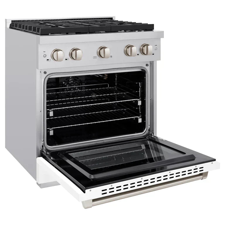 ZLINE Paramount 30" 4.2 cu. ft. Gas Range with Convection Oven in Stainless Steel with White Matte Door, SGR-WM-30