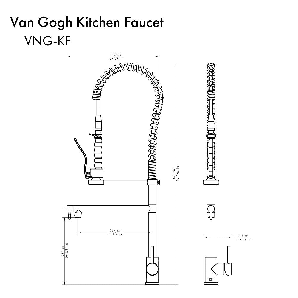 ZLINE Van Gogh Pull Down Spring Kitchen Faucet with Pot Filler in Matte Black (VNG-KF-MB)