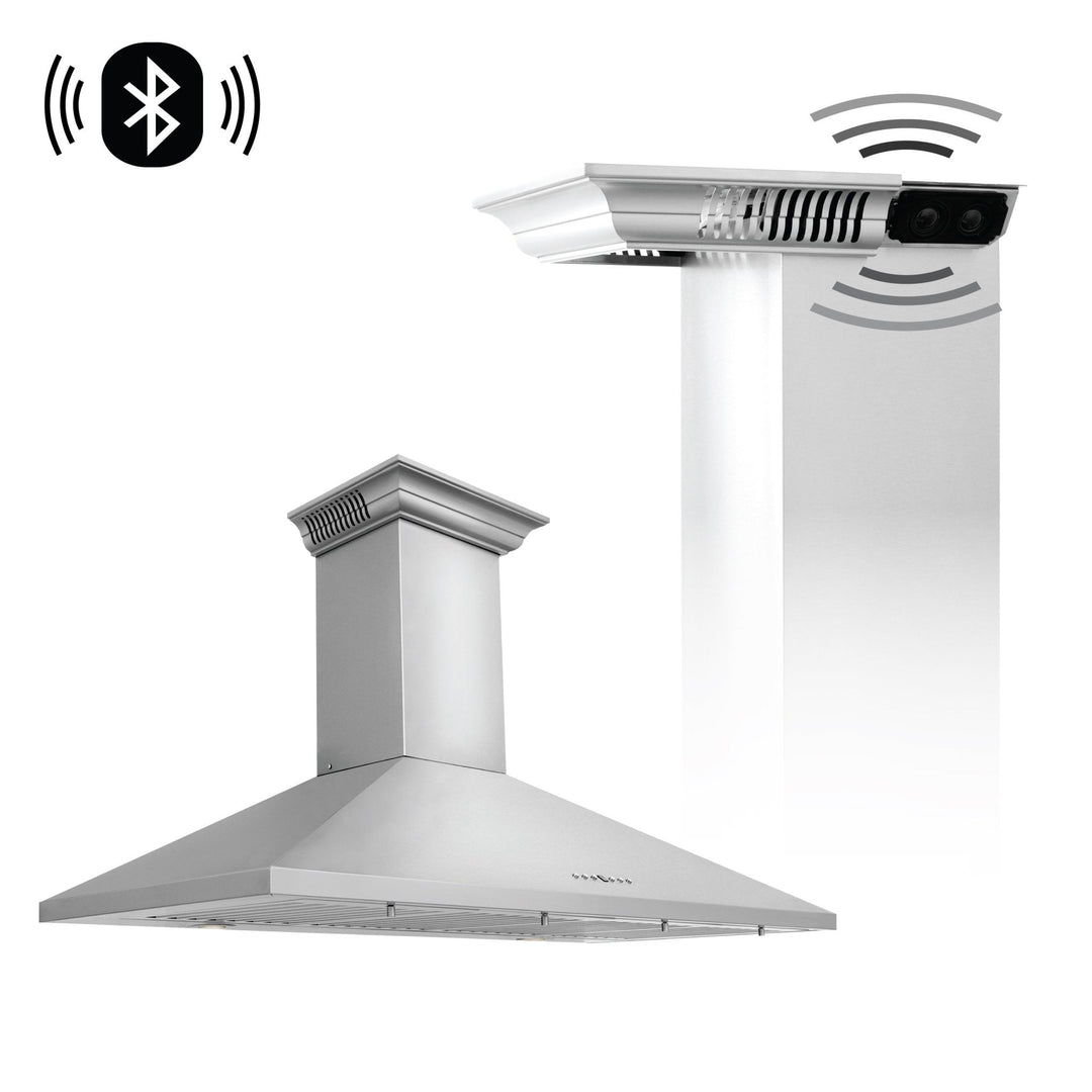 42" ZLINE CrownSoundâ„¢Ducted Vent Wall Mount Range Hood in Stainless Steel with Built-in Bluetooth Speakers (KL2CRN-BT-42)