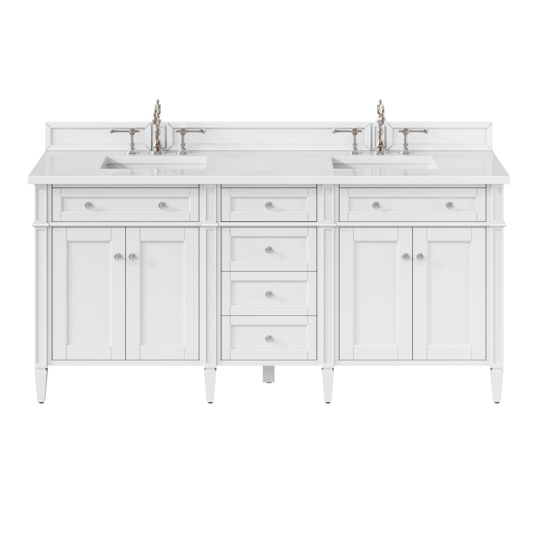 Brittany 72" Double Vanity, Bright White Vanity w/ 3 CM White Zeus Silestone Top