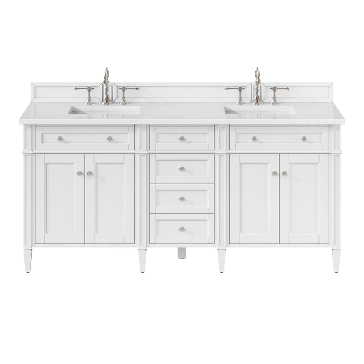 Brittany 72" Double Vanity, Bright White Vanity w/ 3 CM White Zeus Silestone Top