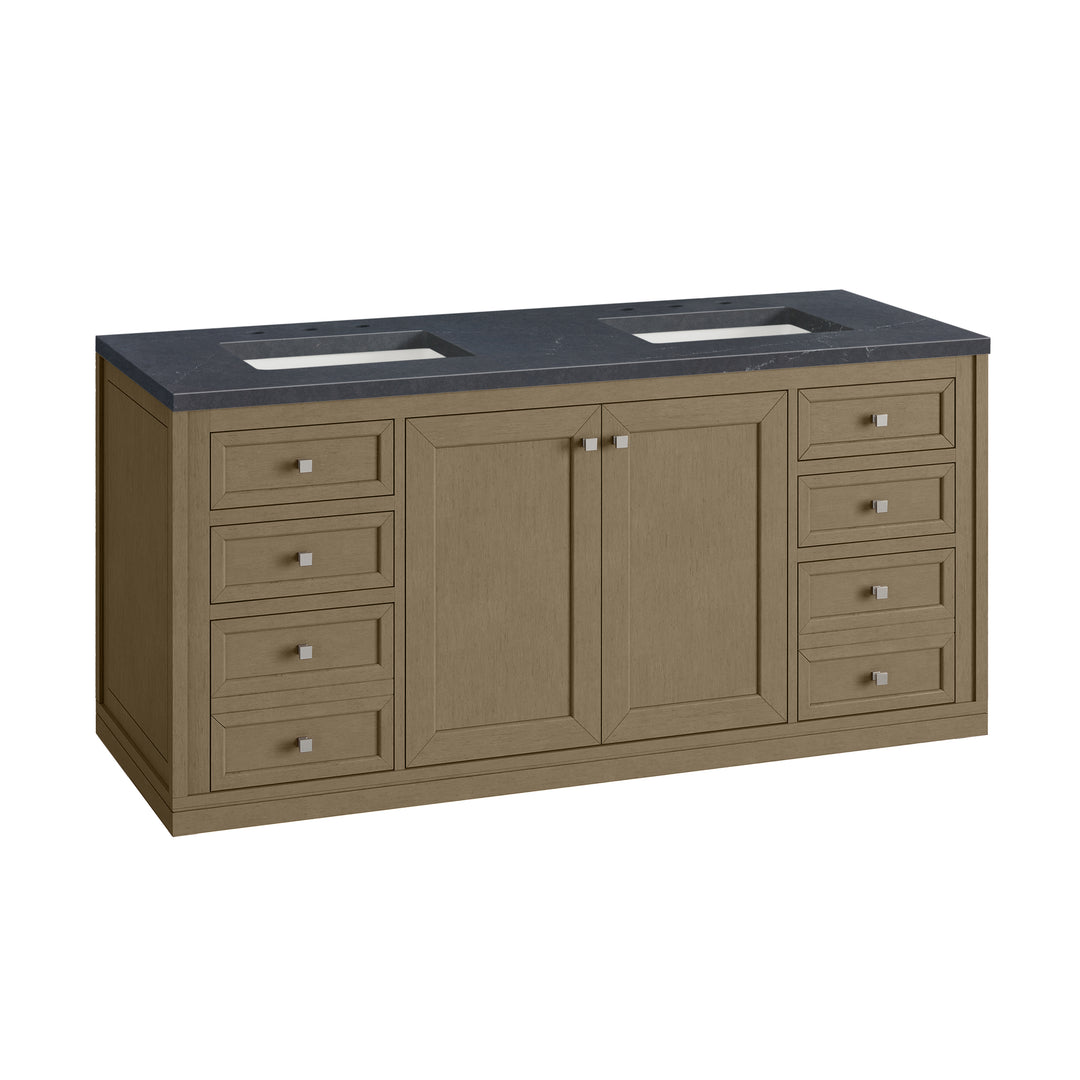 Chicago 60" Double Vanity, Walnut Whisper, w/ 3 CM Charcoal Soapstone Silestone® Top