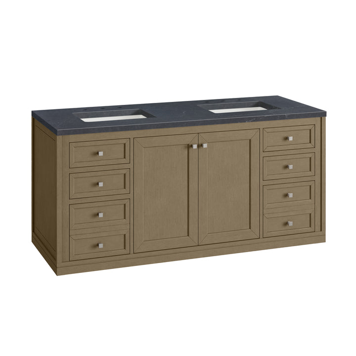 Chicago 60" Double Vanity, Walnut Whisper, w/ 3 CM Charcoal Soapstone Silestone® Top