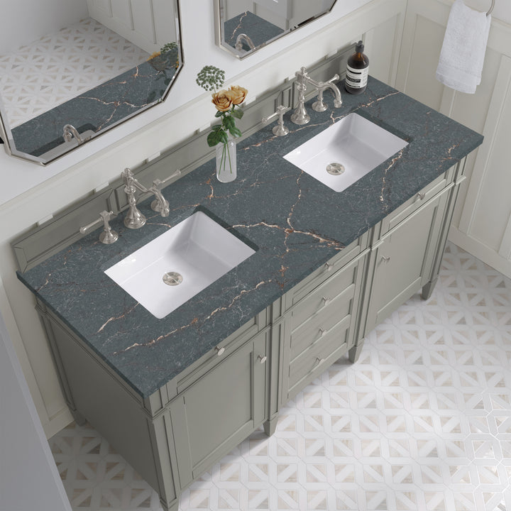 Brittany 60" Double Vanity, Urban Gray w/ 3 CM Parisien Bleu Silestone Top