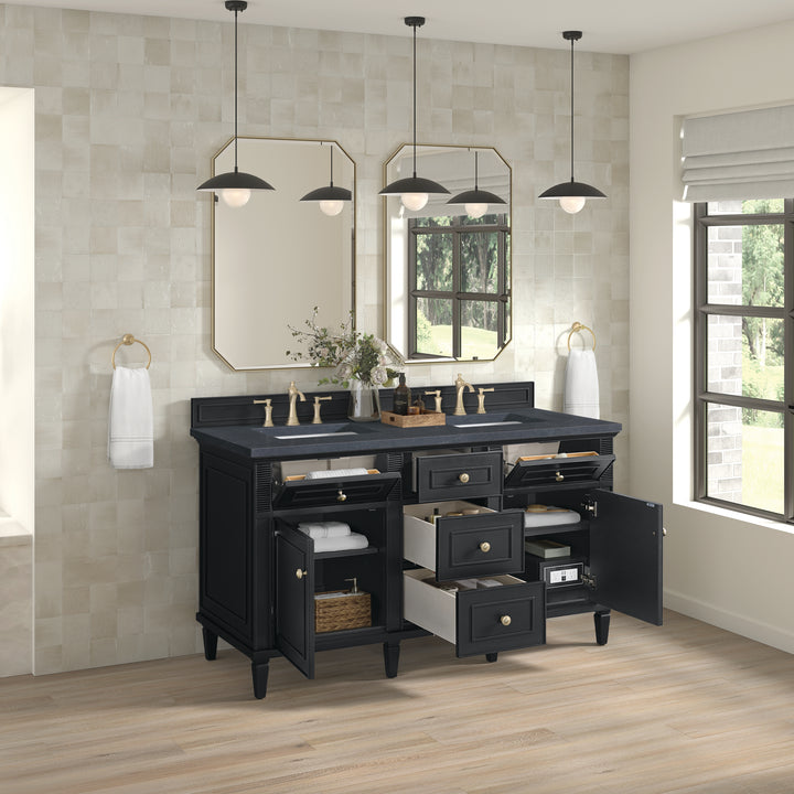 Lorelai 60" Double Vanity, Black Onyx w/ 3 CM Charcoal Soapstone Silestone Top