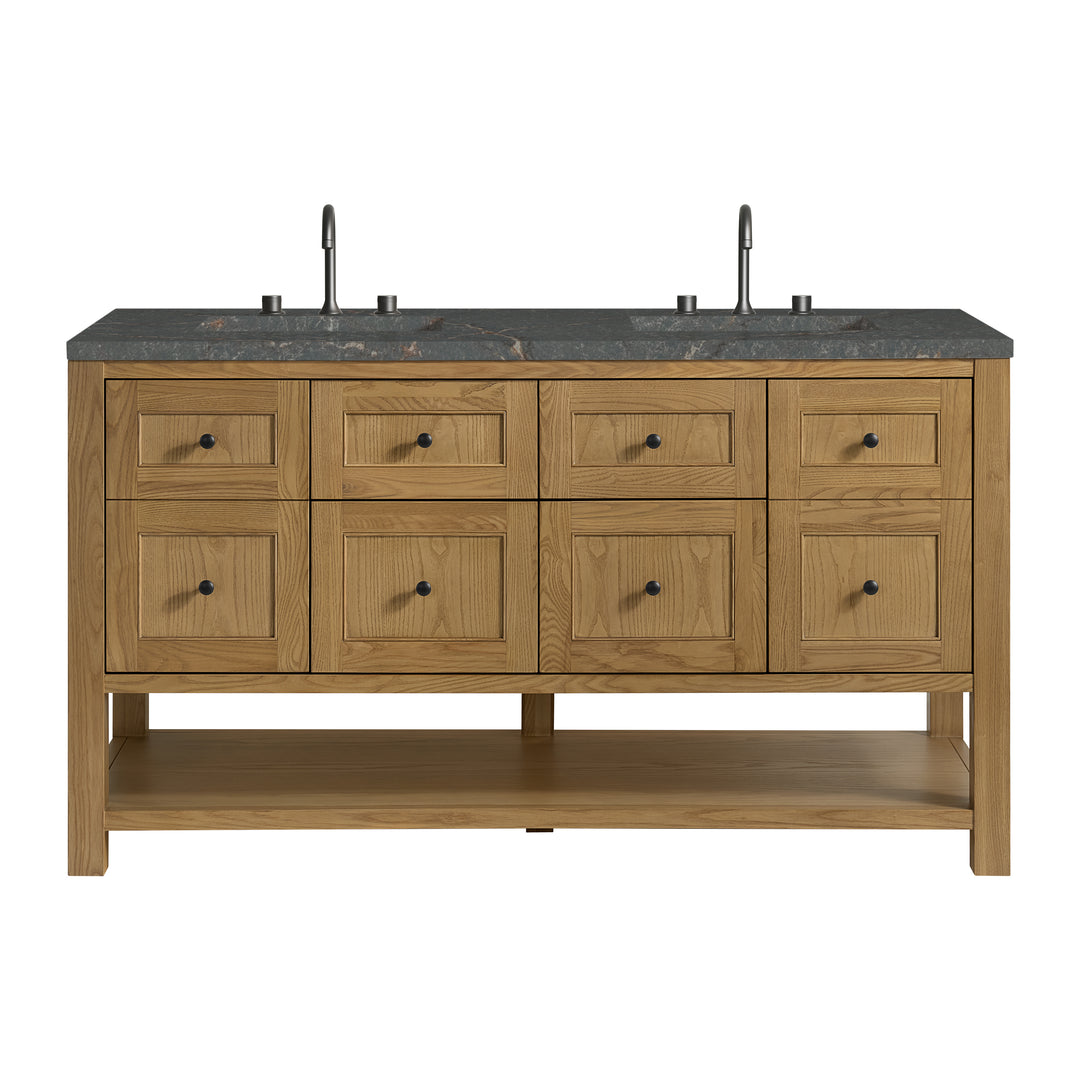 Breckenridge 60" Double Vanity, Light Natural Oak, w/ 3 CM Parisien Bleu Quartz Top