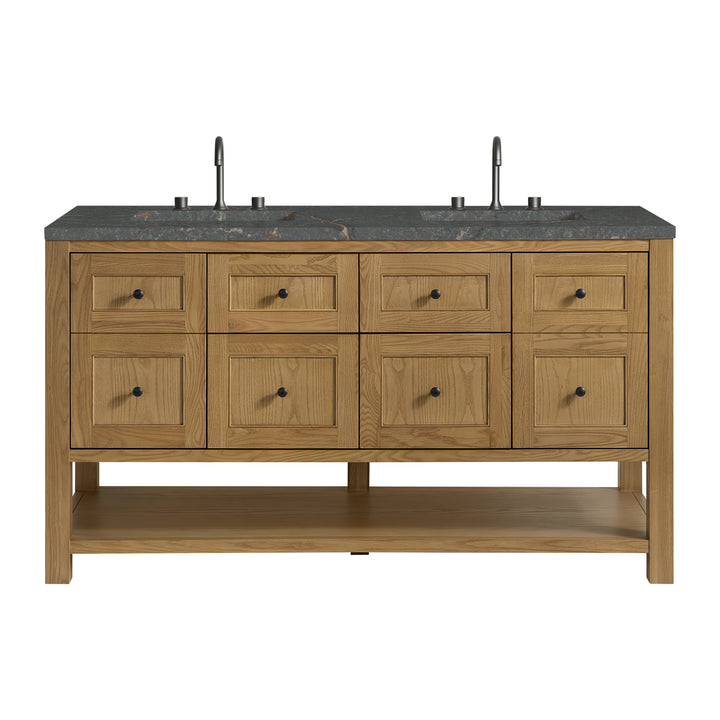 Breckenridge 60" Double Vanity, Light Natural Oak, w/ 3 CM Parisien Bleu Quartz Top