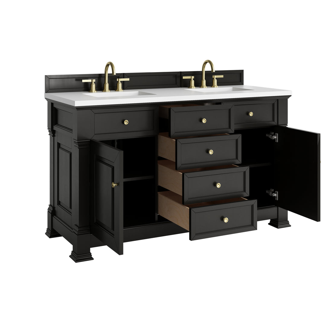 Brookfield 60" Double Vanity, Black Onyx,  w/ 3 CM White Zeus Silestone® Top