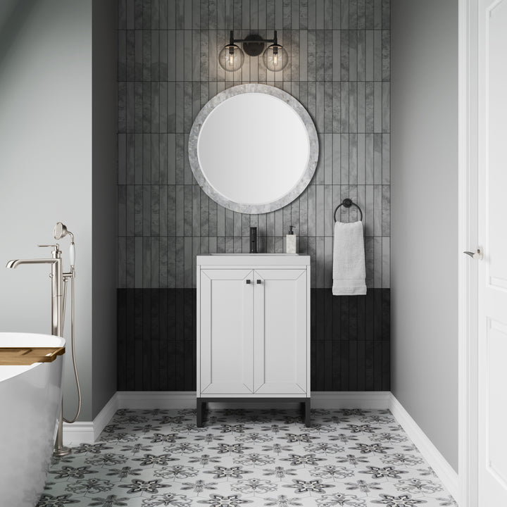 Chianti 24" Single Vanity, Glossy White, Matte Black, w/ White Glossy Composite Stone Top