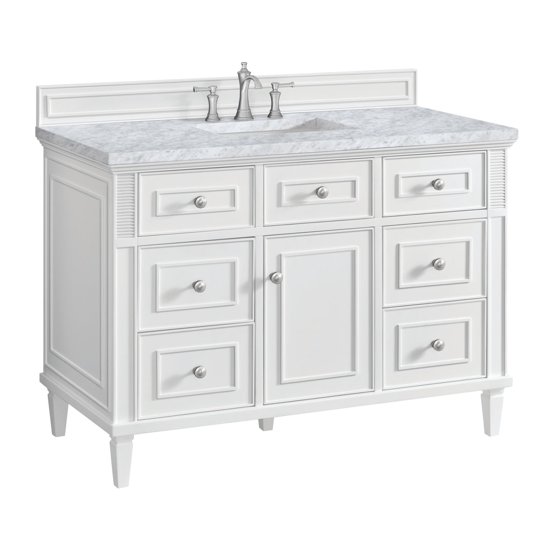 Lorelai 48" Single Vanity, Bright White w/ 3 CM Carrara White Marble Top