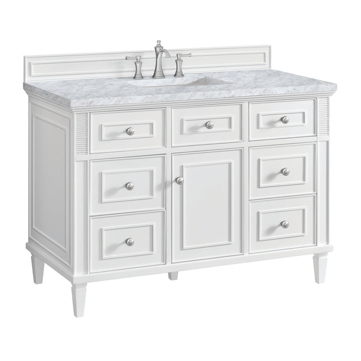 Lorelai 48" Single Vanity, Bright White w/ 3 CM Carrara White Marble Top