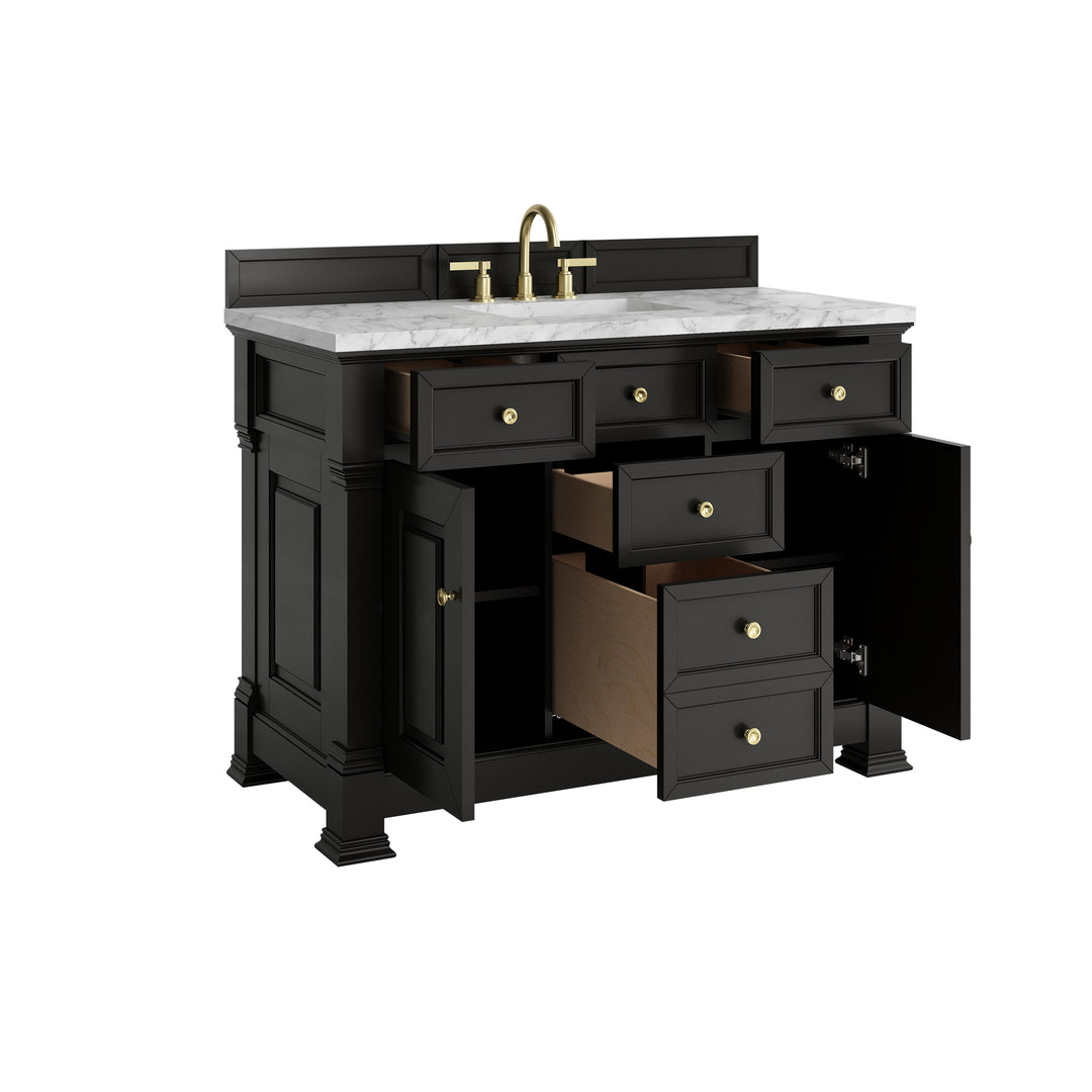 Brookfield 48" Single Vanity, Black Onyx w/3 CM Carrara White Marble Top
