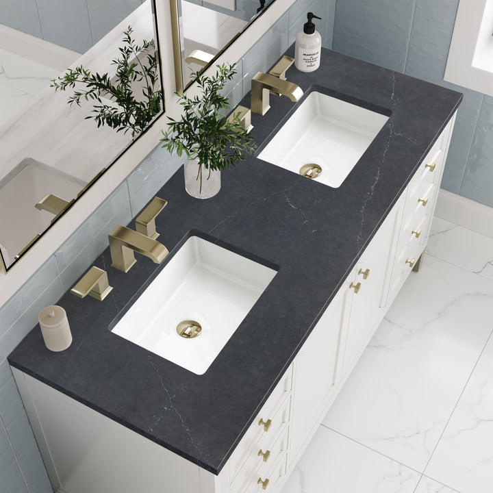 Chicago 60" Double Vanity, Glossy White, w/ 3 CM Charcoal Soapstone Silestone® Top