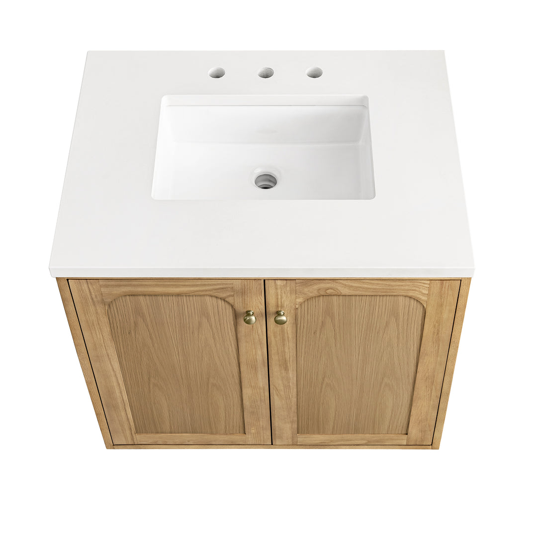 Laurent 30" Single Vanity, Light Natural Oak w/ 3 CM White Zeus Top