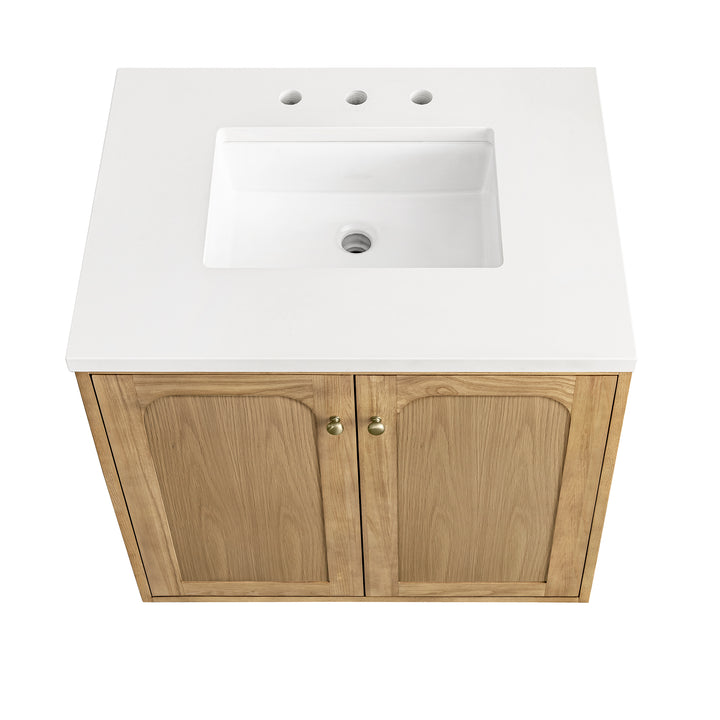 Laurent 30" Single Vanity, Light Natural Oak w/ 3 CM White Zeus Top