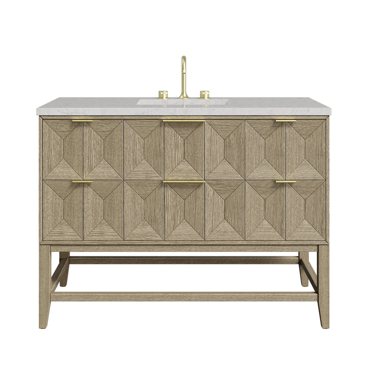 Emmeline 48" Single Vanity, Pebble Oak w/ 3 CM Eternal Jasmine Pearl Silestone Top