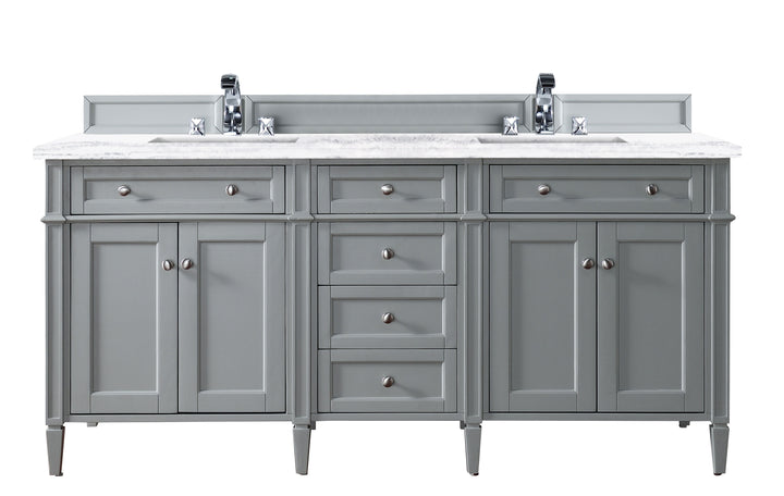 Brittany 72" Double Vanity, Urban Gray w/ 3 CM Arctic Fall Solid Surface Top
