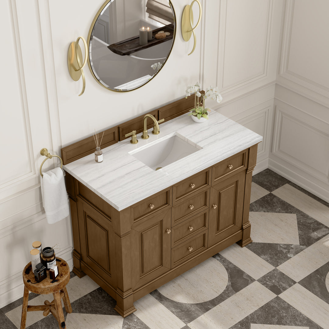 Brookfield 48" Single Vanity, Honey Oak w/ 3 CM Arctic Fall Solid Surface Top