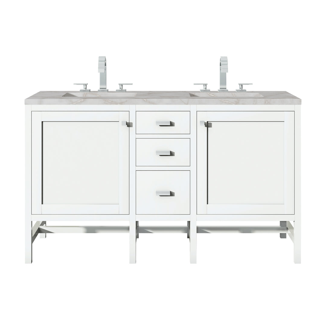 Addison 60" Double Vanity, Glossy White w/ 3 CM Victorian Silver Silestone Top