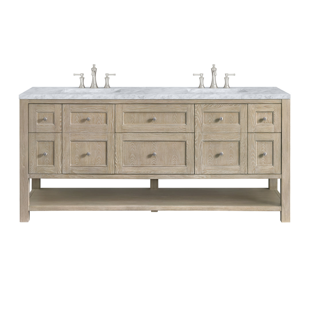 Breckenridge 72" Double Vanity, Whitewashed Oak w/ 3 CM Carrara White Marble Top