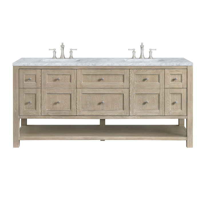 Breckenridge 72" Double Vanity, Whitewashed Oak w/ 3 CM Carrara White Marble Top