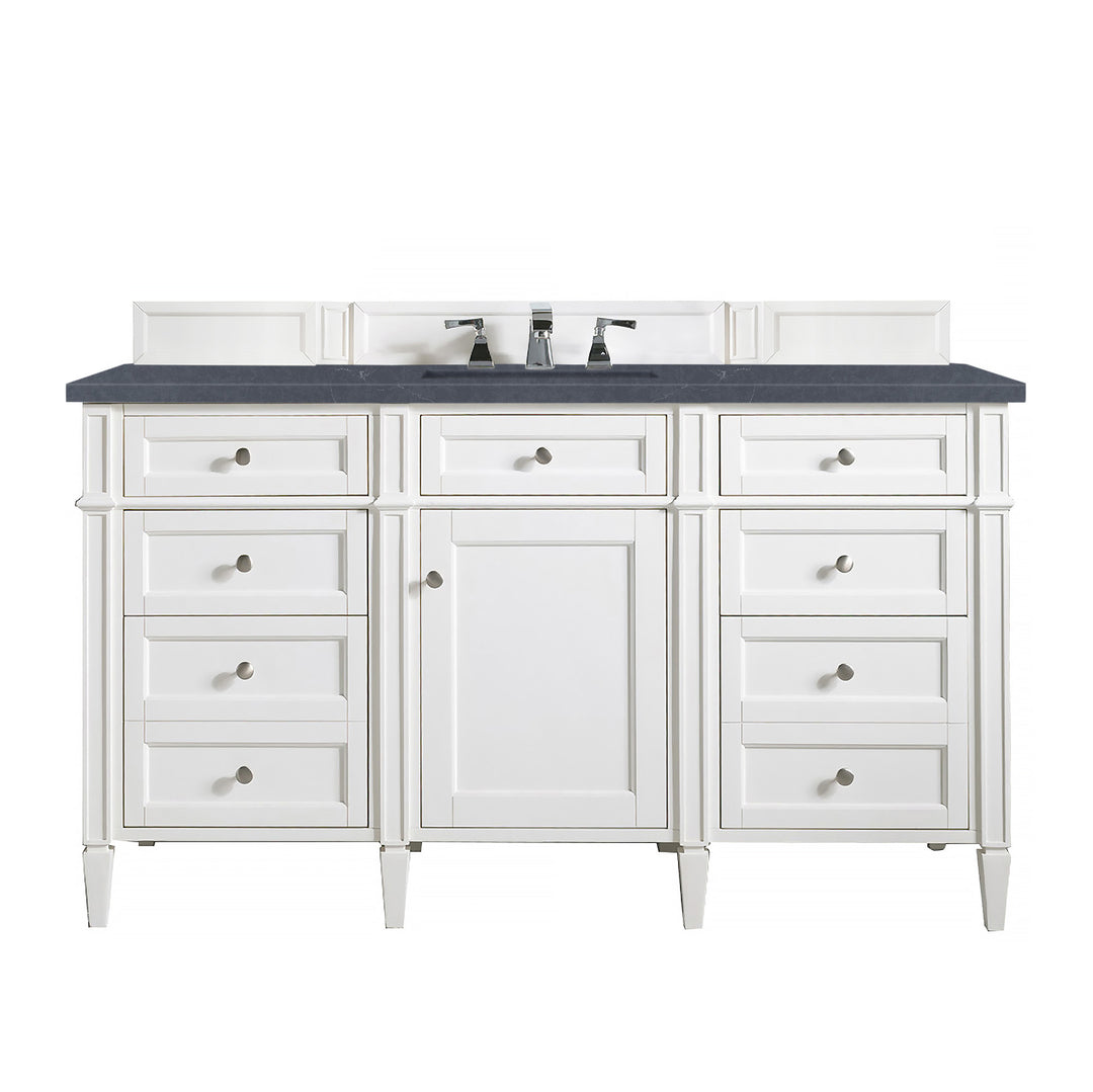 Brittany 60" Single Vanity, Bright White w/ 3 CM Charcoal Soapstone Silestone Top
