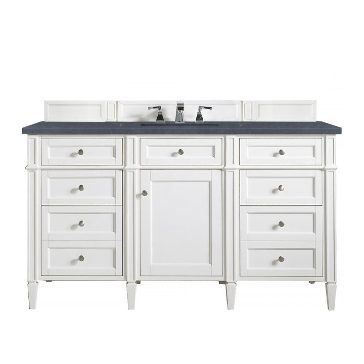 Brittany 60" Single Vanity, Bright White w/ 3 CM Charcoal Soapstone Silestone Top
