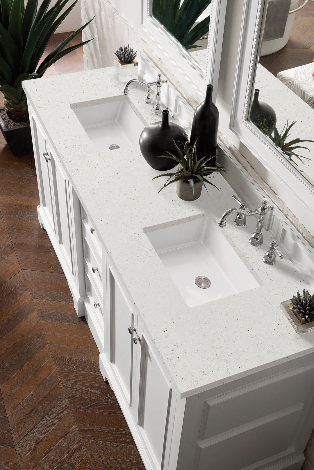 De Soto 72" Double Vanity, Bright White w/ 3 CM Lime Delight Silestone Top