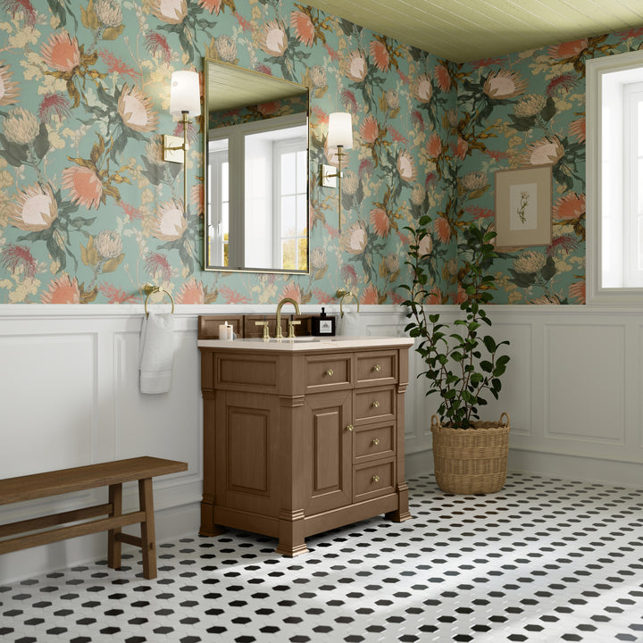 Brookfield 36" Single Vanity, Pecan w/ 3 CM Eternal Marfil Silestone® Top