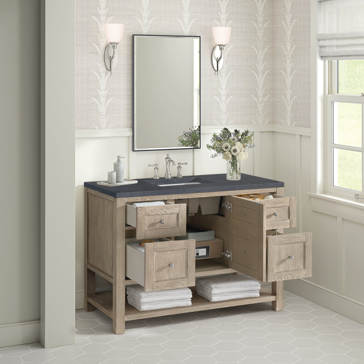 Breckenridge 48" Single Vanity, Whitewashed Oak w/ 3 CM Charcoal Soapstone Silestone Top