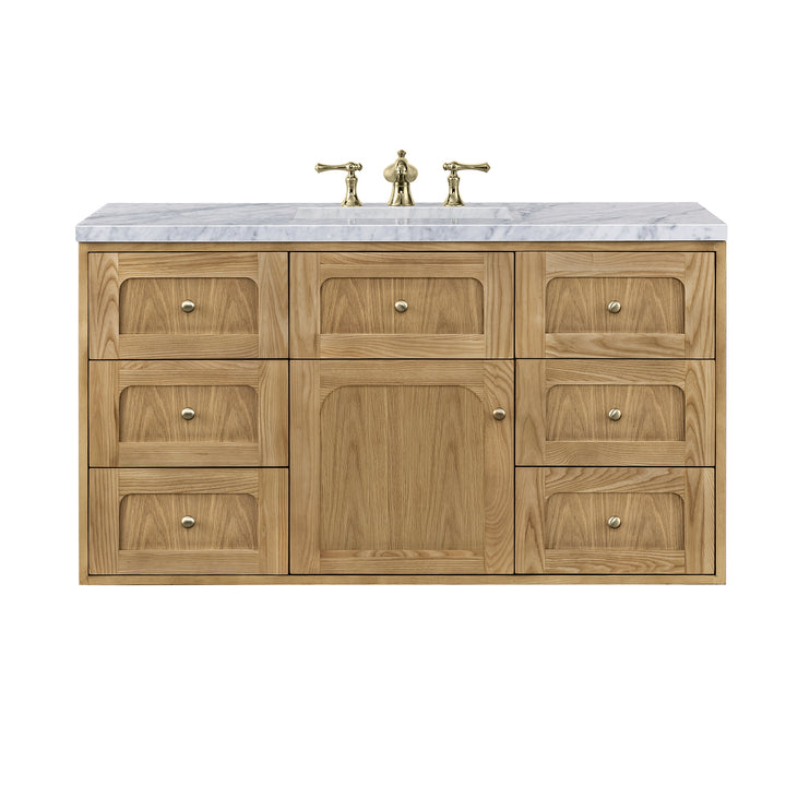 Laurent 48" Single Vanity, Light Natural Oak w/ 3 CM Carrara Marble Top