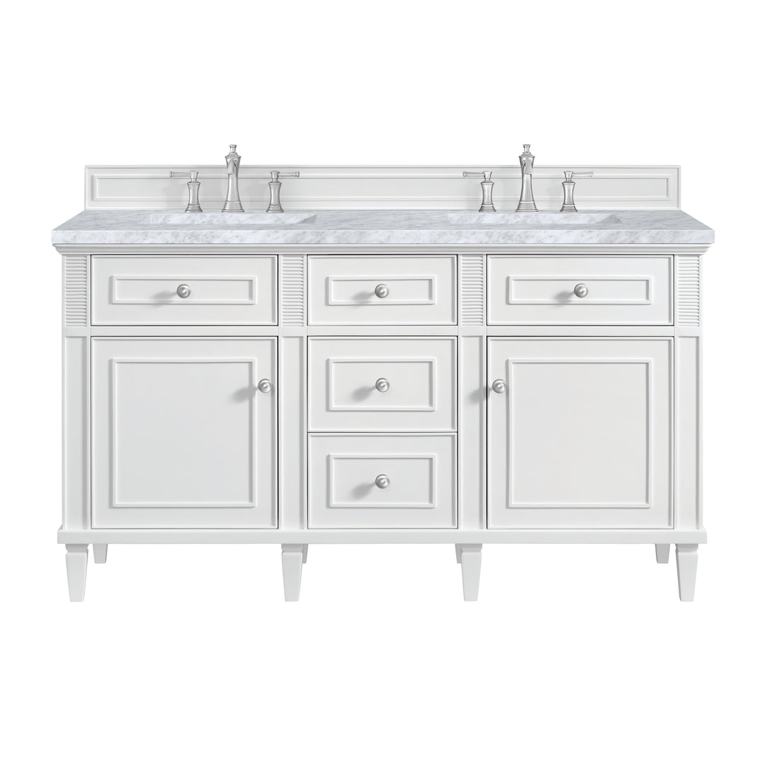 Lorelai 60" Double Vanity, Bright White w/ 3 CM Carrara White Marble Top