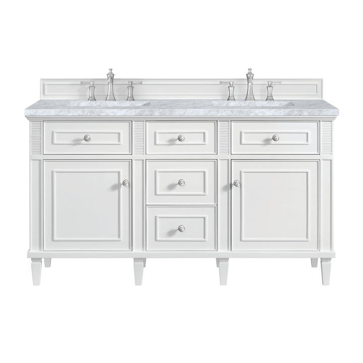 Lorelai 60" Double Vanity, Bright White w/ 3 CM Carrara White Marble Top