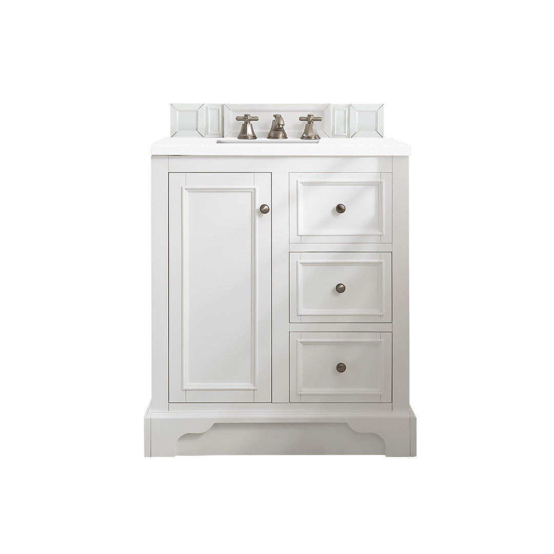 De Soto 30" Single Vanity, Bright White w/ 3 CM White Zeus Silestone Top